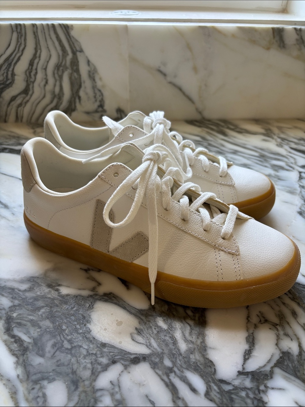 Veja Men's White Leather Sneakers with Gum Sole